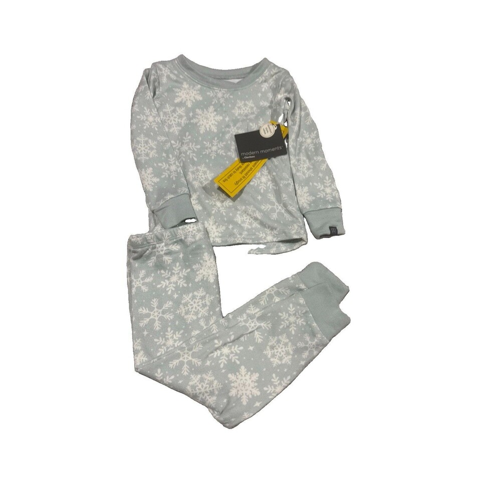 Gerber Modern Moments Snowflake Kids Pajama Set Long Sleeve Top & Pants Size 2T